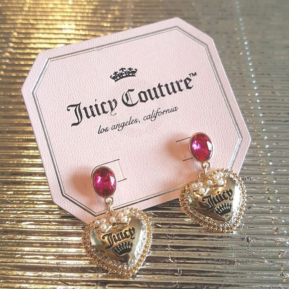 Juicy Couture Gold and Pink Heart Earrings - Picture 1 of 1